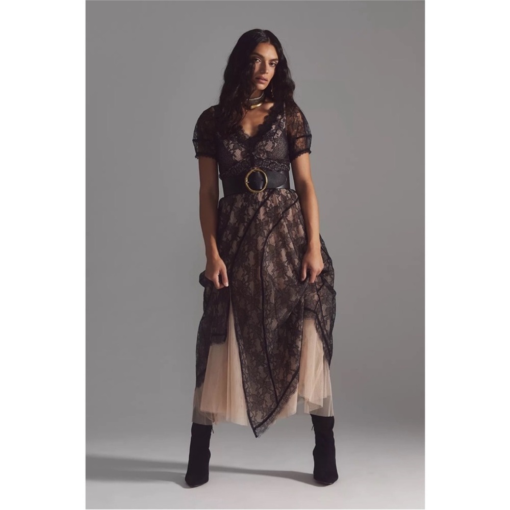 EUC Anthropologie Sheerly Beloved Layer of Lace Maxi Dress - Size 4 - Picture 3 of 16